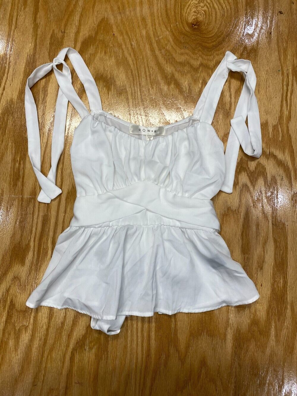 Rowa Peplum Tank Womens Small White Silk Lined Tie Preppy Wide Strap Top B61